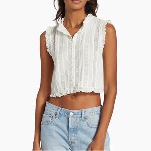 Doen Hallie White Lace Trim Top in Salt